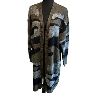 Knox Rose Womens Cardigan Open Front Long Sleeve Pockets Camo Green XXL